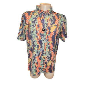 Men's Bad Birdie XXL Blue Orange Floral Core Polo Shirt f39